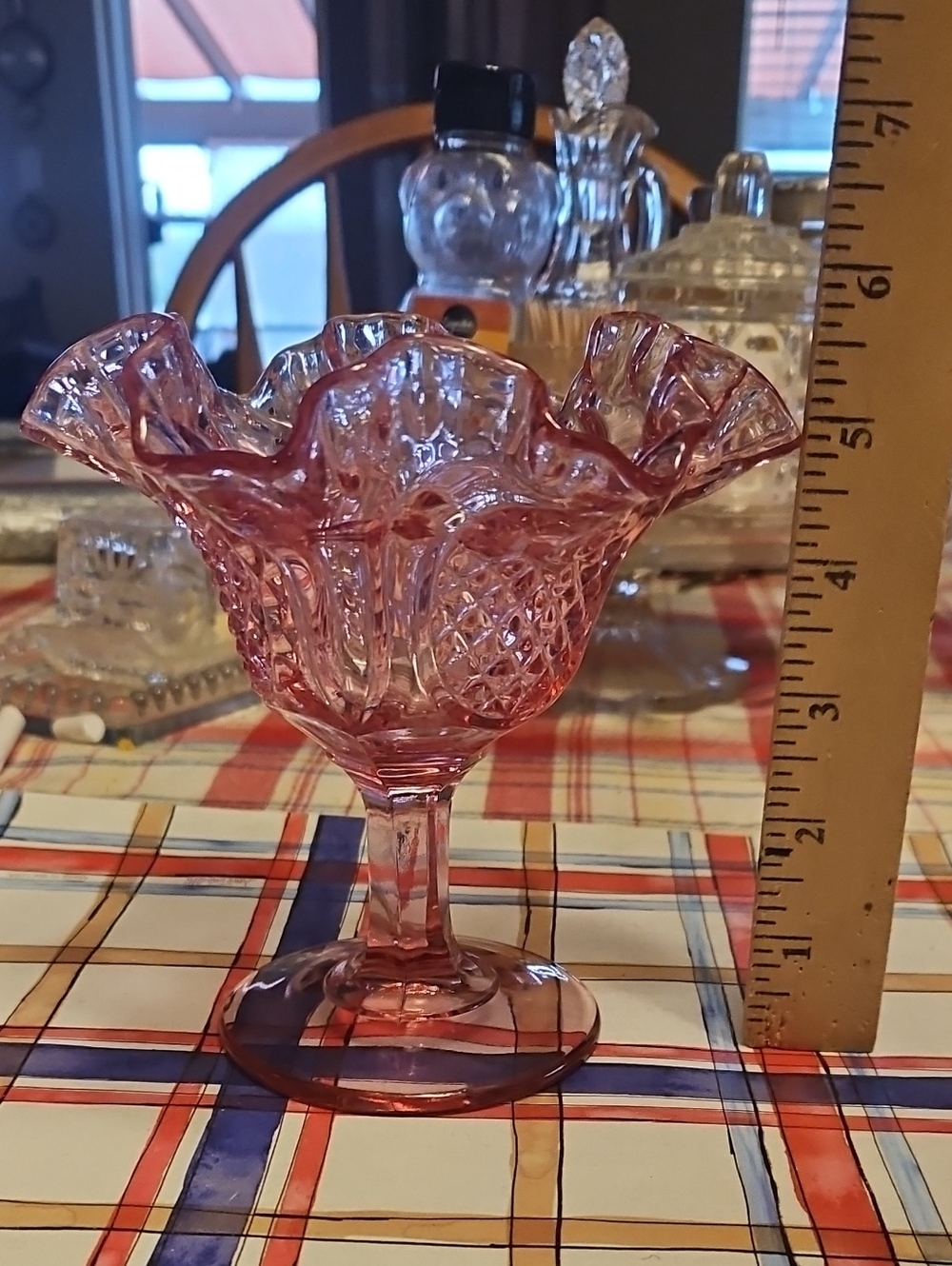 Vintage-Style Pink Glass Compote Pedestal Bowl